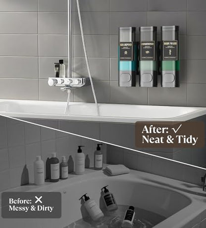Luxspire Shampoo and Conditioner Dispenser, Shower Soap Dispenser 3-Chamber | Lockable Large Capacity 900ml No-Drill Wall-Mounted Shampoo and Body Wash Dispenser for Bathroom Hotel Kitchen Airbnb - color: Gray, size: 3 Chamber