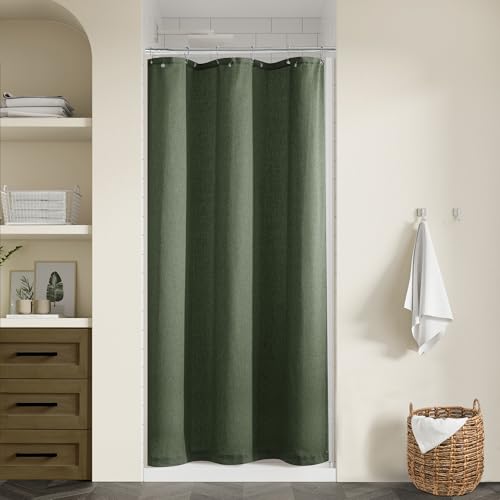 Olive Green Shower Curtain for Bathroom Water Repellent 36x72 Inch | Linen, Small Stall Bath Shower Curtains, Green, Boho, Cloth Fabric, Half Narrow RV Drapes, for Bathtub, 36 x 72 Inches - color: Olive Green, size: 36"W x 72"L (Pack of 1)