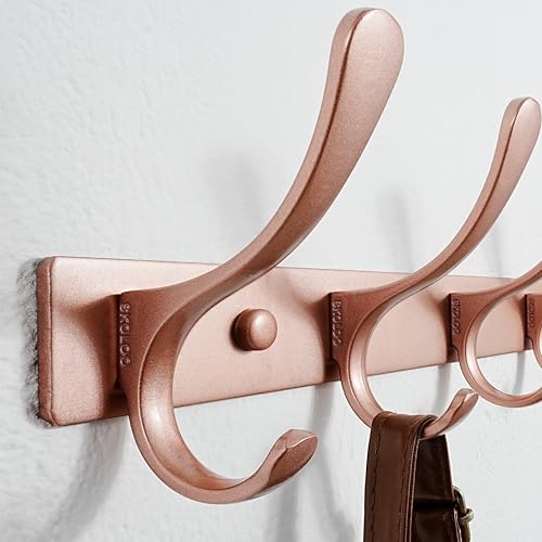 SKOLOO Coat Rack Wall Mounted - 6 Hooks, Pack of 2, Heavy Duty, Stainless Steel, Metal Wall Hanger, Sturdy Coat Hooks for Hanging Coats, Jacket, Clothes, Hat, Matte Rose Gold - color: Matte Rose Gold, size: 6 Hook(2 Pack)