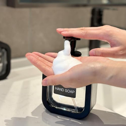 Foaming Soap Dispenser, 300ml (10oz) Plastic Refillable Foaming Hand Soap Dispenser with 8 Pcs Waterproof Labels, Foam Pump Bottle for Bathroom and Kitchen (Black) - color: Black