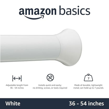 Amazon Basics No Drill Spring Tension Curtain Rod, Adjustable Length 36-54", Classic Finial, White - color: White, size: 36-54"
