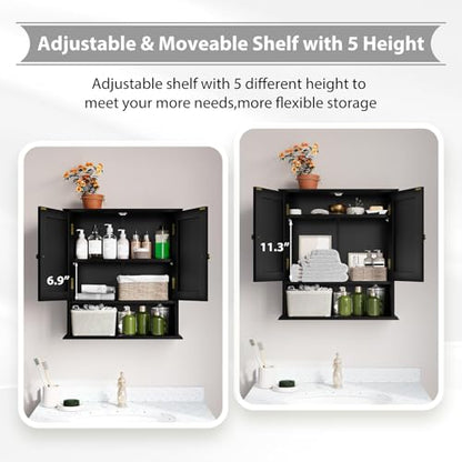 Bathroom Wall Cabinet, Bathroom Cabinet Wall Mount with 2 Doors and Open Shelf, Over The Toilet Wall Storage, Wooden Medicine Cabinets - color: Bathroom Cabinet-black
