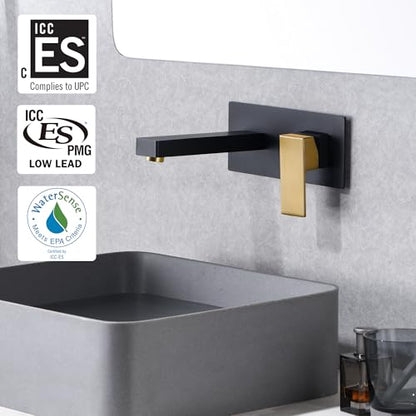 SUMERAIN Wall Mount Bathroom Faucet Black and Gold Finish, Lavatory Vessel Sink Faucet with Rough in Valve - color: Black and Gold, size: Right-Handed