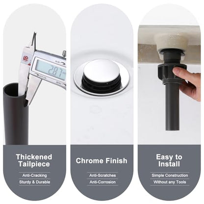 Bathroom Sink Drain with Overflow Vessel Sink Stopper,Pop Up Drain for Bathroom Sink Pop Up Drain Stopper for Hair Catcher,Chrome - color: Chrome, style: With Overflow