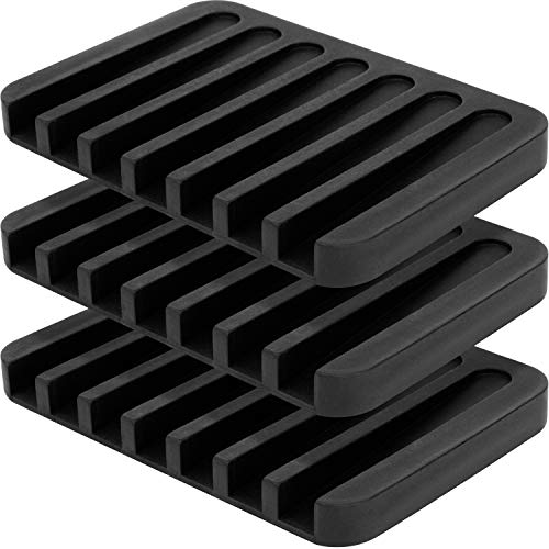 3Pack Anwenk Soap Dish for Shower Waterfall Soap Holder Soap Tray Soap Saver Drainer Flexible Silicone for Shower/Bathroom/Kitchen/Counter Top,Keep Soap Bars Dry Clean,Easy Cleaning-Black