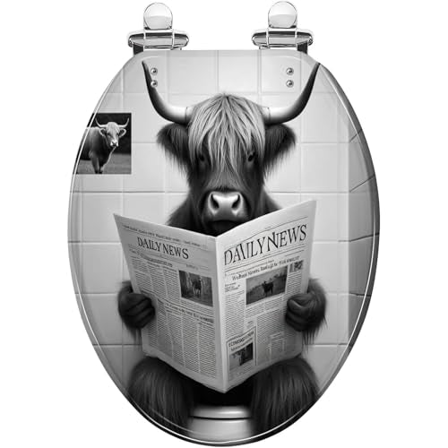 Elongated Resin Toilet Seat, Quietly Close Quick Release Hinges Cover | Toilet Lid Cover Easy to Clean and Install, Funny Bull Animal Cattle Hilarious Farmhouse Rustic Heavy Duty Toilet Seat - color: pattern1, size: V-shape