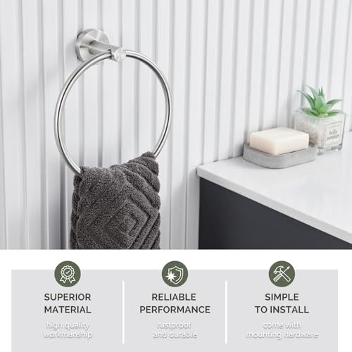 Angle Simple Swivel Towel Ring, Bathroom Hand Towel Holder, Brushed Nickel | Rustproof SUS304 Stainless Steel, Move Back & Forth for Easy Access, Use in Kitchen Shower, Screws Wall Mount - color: Brushed Nickel