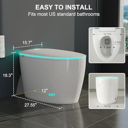 Smart Bidet Toilet with Foam Shield, Auto Open/Close Lid & Seat, Foot Sensor Flush, Tankless One Piece Elongated, Heated Seat, Instant Warm Water & Dryer - color: White