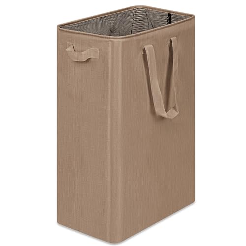 efluky Slim Laundry Basket, Narrow Laundry Hamper with Handles, Collapsible Dirty Clothes Hamper, Tall Laundry Bin for Laundry Room, Dorm and Bedroom, 19.8 Gallon (75L) Flax Brown - color: Flax Brown, size: 75L