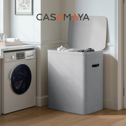 CASAMAYA Laundry Basket with Lid, Laundry Hamper 2 Section, 170L collapsible Laundry Organizer, Easy Assembly, with Handles and Removable Liners, 22 x 15.7 x 29.5 Inches, Gray JSP903G - color: Gray, size: 170L(2-Section)