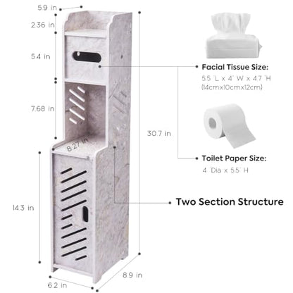Slim Toilet Paper Storage Cabinet, Freestanding Toilet Paper Holder Stand, Bathroom Storage Cabinet for Storage and Toilet Paper Organization (Marble White)