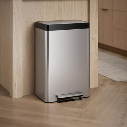 Kohler 20956-ST 11 Gallon Hands-Free Dual Compartment Recycling Kitchen Step, Trash Can with Foot Pedal, Quiet-Close Lid, Stainless Steel - color: Stainless Steel, size: 11 Gallon - Dual Compartment