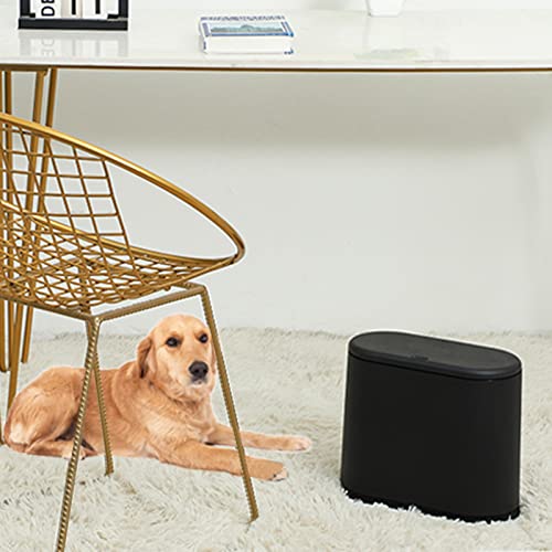 Black Slim Bathroom Trash Can with Press Top Lid,12 Liter Small Thin Garbage Can,3.17 Gallon Narrow Dog Proof Plastic Waste Basket and Covered Wastebasket for Room,Bedroom,Kitchen,Toilet,Office,Dorm - color: Black