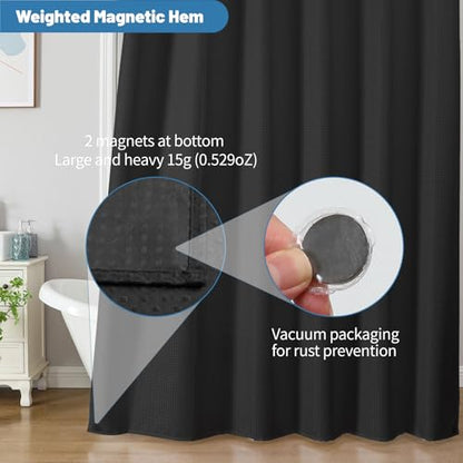 2-in-1 Waterproof Fabric Shower Curtain - No Separate Liner Needed, Hotel-Style Waffle Weave, Effortless Cleaning & Washable Bathroom Shower Curtain Set,72Wx78H,Black - color: Black, size: 72"W x 78"L (Pack of 1)