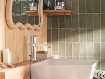 Moen Genta LX Brushed Nickel One-Handle Modern Bathroom Sink Faucet with Optional Deckplate and Low-Arc Spout for Bath Countertop, 6702BN | Single-hole faucet, Optional deckplate, Low arc spout, Brushed nickel finish, Bathroom sink faucet - color: Brushed