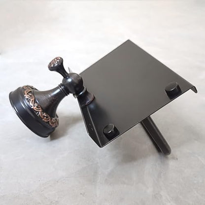 Oil Rubble Bronze Brass Bath Toilet Paper Holder with Phone Shelf, Wall Mounted Black Bathroom Hardware Accessories, Pattern Carving Design - color: Toilet Paper Holder With Shelf