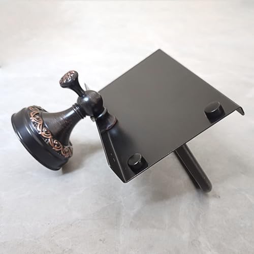Oil Rubble Bronze Brass Bath Toilet Paper Holder with Phone Shelf, Wall Mounted Black Bathroom Hardware Accessories, Pattern Carving Design - color: Toilet Paper Holder With Shelf