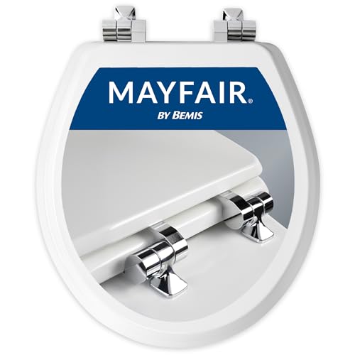 Mayfair Bennett Toilet Seat with Chrome Hinges, Slow Close Wood Seat, Secure Metal Hinges, Easy Install, Made in USA, Round, White - color: Chrome, size: Round