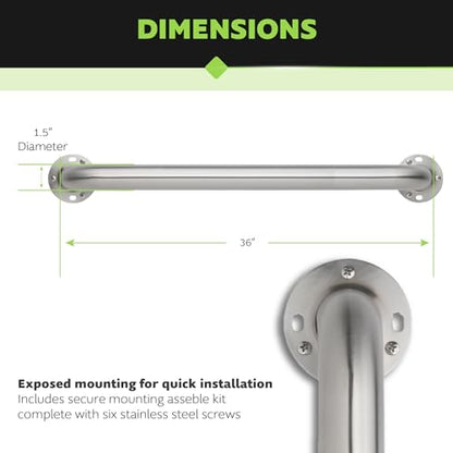 Homewerks 068 HW11236SS 36 Inch Bathroom Grab Bar with 1-1/2 Inch Diameter and Exposed Screws ADA Compliant - Brushed Stainless Steel - color: 1.5 Inch Diameter, size: 36 Inch