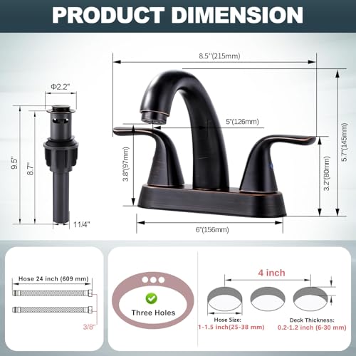 Bathroom Sink Faucet Oil Rubbed Bronze, 4 Inch Centerset Bathroom Faucet | ALEASHA 2 Handles Vanity Faucet with Pop Up Drain Stopper, RV Lavatory Vanity Faucets with Aesthetic Appeal - color: Oil Rubbed Bronze