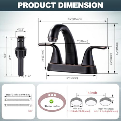 Bathroom Sink Faucet Oil Rubbed Bronze, 4 Inch Centerset Bathroom Faucet | ALEASHA 2 Handles Vanity Faucet with Pop Up Drain Stopper, RV Lavatory Vanity Faucets with Aesthetic Appeal - color: Oil Rubbed Bronze