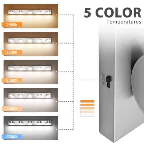 LED Brushed Nickel Bathroom Vanity Lights 5 Light 40.55in | 30W LED Bathroom Light Fixtures Over Mirror, with 360° Rotating Lamp Head, 5CCT Dimmable, Dimmer Switch Not Included - color: Nickel-5CCT-Dimmable