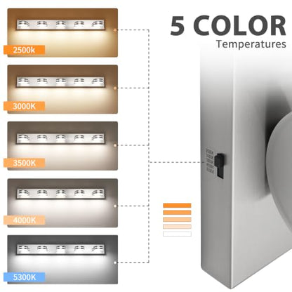 LED Brushed Nickel Bathroom Vanity Lights 5 Light 40.55in | 30W LED Bathroom Light Fixtures Over Mirror, with 360° Rotating Lamp Head, 5CCT Dimmable, Dimmer Switch Not Included - color: Nickel-5CCT-Dimmable