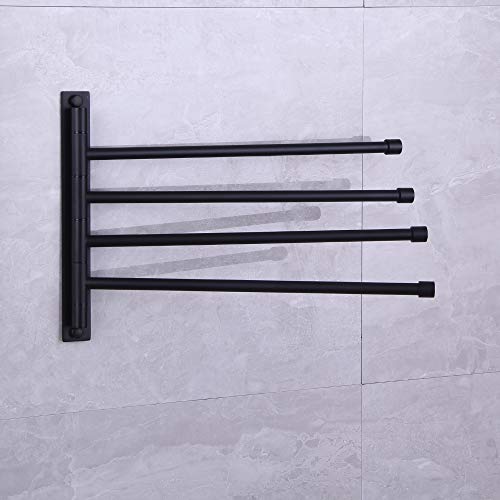 Swivel Hand Towel Bar Bathroom Swing Hanger Towel Rack Holder Matte Black Finish, Wall Mounted, 4-Arm - color: Black