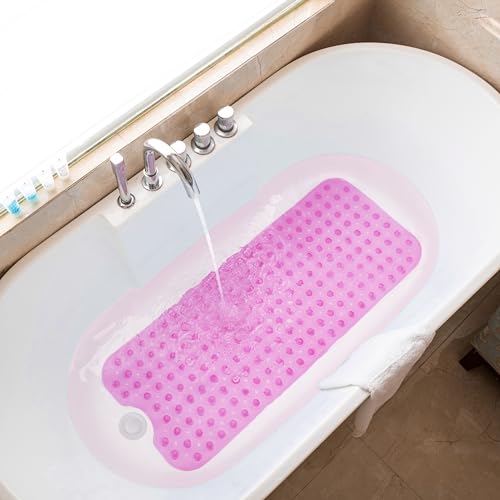 Bathtub Mats for Shower Tub Non-Slip Bath Mat 39 x 16 Inch Extra Long Shower Mat, Bath Tub Mat for Bathroom with Machine Washable, BPA Free for Kids (Clear Hot Pink) - color: Clear Hot Pink
