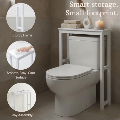 Dorset Over-the-Toilet Storage Shelf – 27" W x 37" H Space Saver Rack with Single Open Shelf for Towels & Toiletries – Minimalist Modern Design & Easy Assembly Bathroom Organizer by Alaterre Furniture | 27”W x 37”H White Space Saver Rack with Single Open