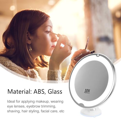 INOOMP 10x Lighted Rotating Makeup Mirror with Suction Cup, 360-degree LED Magnifying Cosmetic Mirror for Home Vanity and Travel Use