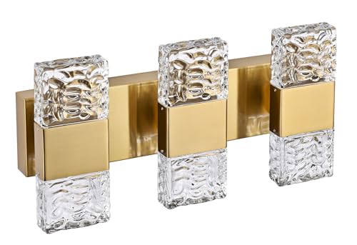 MELUCEE 3-Light Modern LED Vanity Light Bar with Crystal Column Brass 24W | LED Bathroom Vanity Light Bathroom Lights Over Mirror Crystal Wall Sconce Restroom Lighting Fixtures, 3000K Warm Lighting - color: Brass, size: 3 Lights