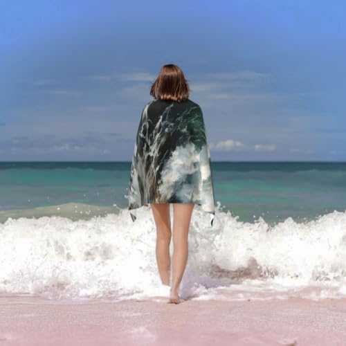 The Sea Waves Bath Towel Super Absorbent Beach Towels Microfiber Bathroom Towel 32 x 52 Inch - color: The Sea Waves