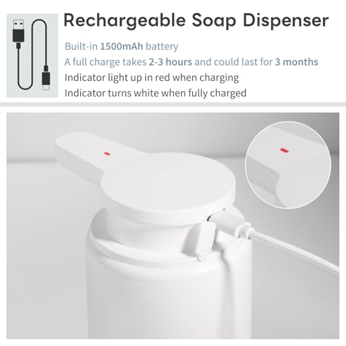 Automatic Foaming Soap Dispenser, Rechargeable Touchless Foam Hand Soap Dispenser for Bathroom, Soap Pump for Kitchen, Water-Resistant, Xmas Gift 10oz - color: White