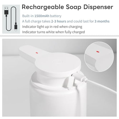 Automatic Foaming Soap Dispenser, Rechargeable Touchless Foam Hand Soap Dispenser for Bathroom, Soap Pump for Kitchen, Water-Resistant, Xmas Gift 10oz - color: White