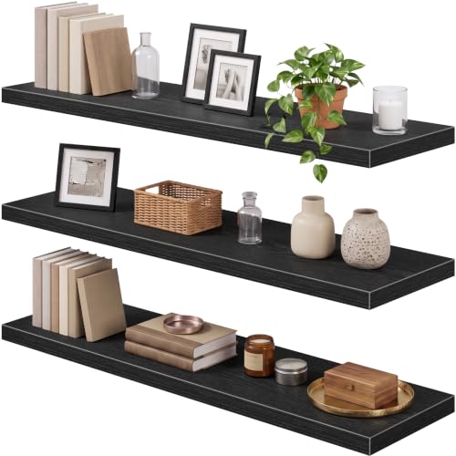 QEEIG 12" Deep Floating Shelves for Wall - 12 x 48 inch Book Shelf Bathroom Bedroom Kitchen Living Room Hanging Bookshelf Farmhouse Set of 3, Black (026-120B3) - color: B. Black, size: 47.2" x 12"