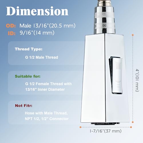 Square Kitchen Faucet Head Replacement Part, G1/2 (13/16" Male Thread) Pull Down Pull Out Sink Sprayer Nozzle, 2-Mode Stream & Spray Tap Spout Only, Splash-Free & Anti-Clog, Chrome - color: High Pressure Spray Head - Chrome