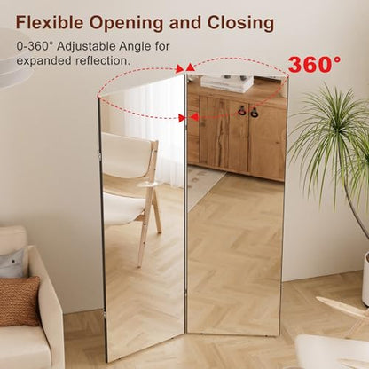 NanoMirror Space-Saving 360° Folding Full Length Mirror, 71" x 47" Ultra-Large Wall Mounted Shatterproof Foldable Design for Home Gym, Yoga, Dance, Fitness Studio, Silver