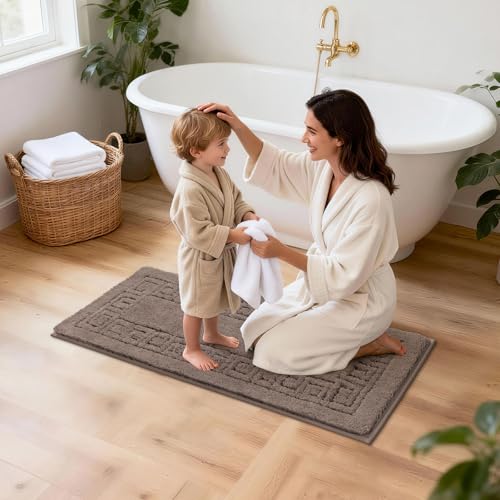 Pauwer Bathroom Rugs Sets 3 Piece, Plush Absorbent Bath Rug, Coffee | Microfiber Bath Mat Set, Non Slip Washable, Quick Dry Floor Carprt, Soft U Shaped Toilet Mats For Bathroom Shower Sink - color: Coffee