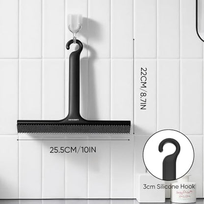 Shower Squeegee for Shower Glass Door Bathroom | Dual Head Wiper Cleans Water & Hair, Silicone Blade, Non-Slip Long Handle, Glass Window Door Wall Tile Cleaner