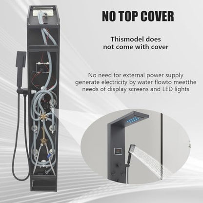 6-in-1 LED Shower Panel Tower System with 8 Adjustable Body Jets, Rainfall & Waterfall Shower, Smart Temperature Display, 59" Hose, Brushed Gold Stainless Steel, Wall Mounted (Black) - color: Black
