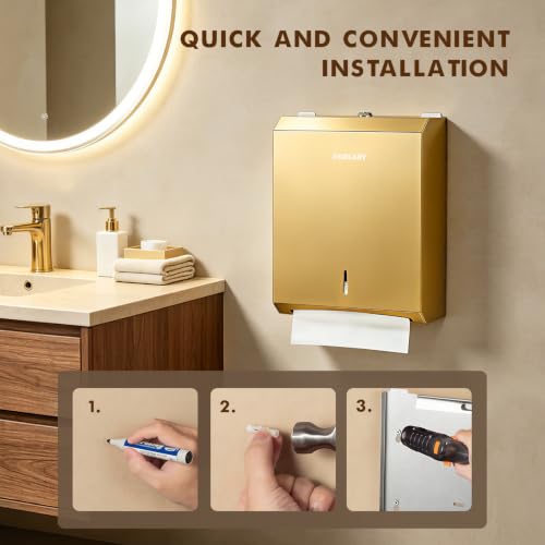 Gorlary Commercial Paper Towel Dispenser Wall Mount, Gold, Large Capacity | Durable Stainless Steel, C-Fold Multifold Trifold Paper Towel Holder, Touchless Hand Towel Dispenser for Bathroom, Office - color: Large-gold