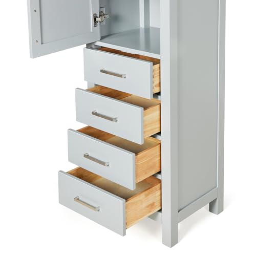 ARIEL Cambridge Bathroom Storage Cabinet - Solid Hevea Wood and Fully Assembled for Long-Lasting Durability and Sophisticated Finish, Freestanding Linen Bathroom Cabinet - 65”H x 20”W x 16”D, Grey - color: Grey, style: Cambridge