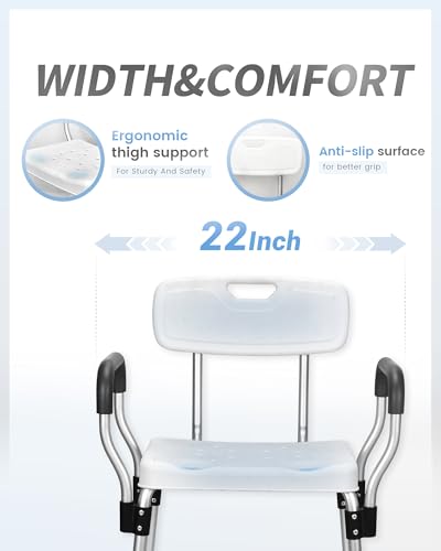 Sangohe Shower Chair, Heavy Duty Shower Seat with Back, Arms, Adjustable Height, Ideal for Bathtub, Handicap, Elderly, 796C - size: Large with Adjustable Height