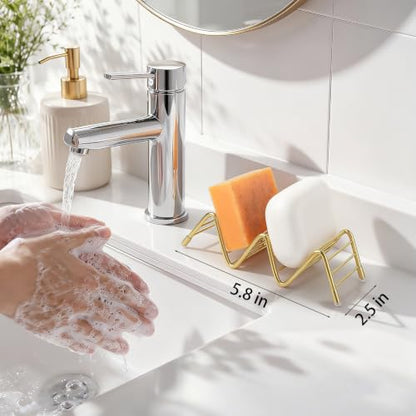 Stainless Steel Soap Dish Self Draining Bar Soap Holder, Gold | Reversible Design Fits 2-3 Bars, Rustproof, Easy to Clean, Space Saving, Non Slip, for Bathroom, Shower, Kitchen - color: Gold, size: 5.8" x 2.5"(no tray)