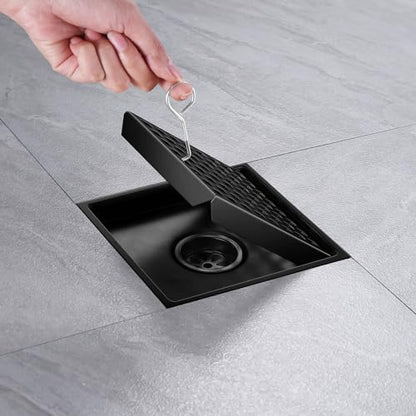 Shower Drain, Matte Black 6 inch Square Shower Floor Drain with Flange, Removeable Grid Panel SUS 304 Stainless Steel Square Shower Drain - color: Matte Black, size: 6 inch