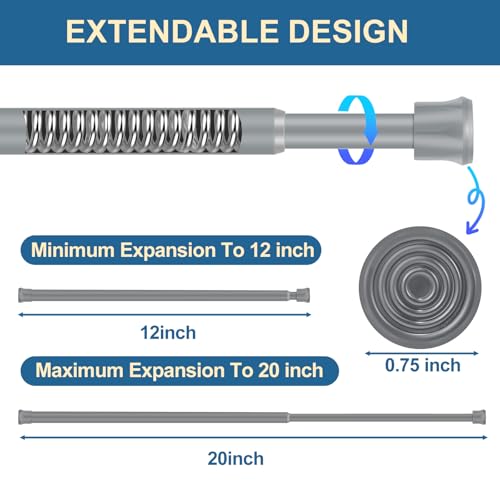 Cupboard Bars Spring Tension Rod, Adjustable 16-28 Inches, No Drilling Small Tension Shower Curtain Rod Ideal for Small Windows, Lockers, Kitchen，Wardrobes 4PC-13TD16-28GRx4 - color: Silver grey, size: 16"-28" 4pcs