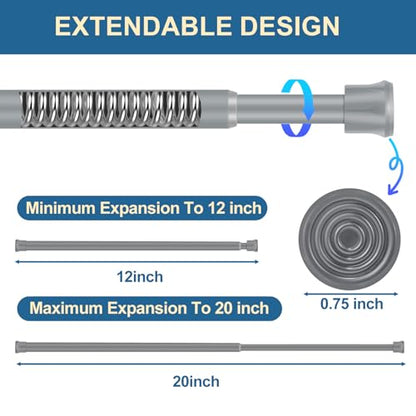 Cupboard Bars Spring Tension Rod, Adjustable 16-28 Inches, No Drilling Small Tension Shower Curtain Rod Ideal for Small Windows, Lockers, Kitchen，Wardrobes 4PC-13TD16-28GRx4 - color: Silver grey, size: 16"-28" 4pcs