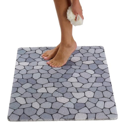 Enkosi Loofah Non-Slip Shower Mat - Shower Floors, Bathtub, Bathrooms, Wet Areas - Cushioned Bath Mat with Drain Holes - Quick Dry PVC, Secure Safety Pad Without Suction Cups (32x24 Pebble Blue) - color: Pebble Blue, size: 32" x 24" (Rectangular)