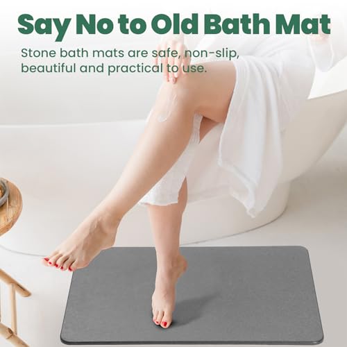 Stone Bath Mat, Diatomaceous Earth Shower Mat, Fast Drying, Super Absorbent, Anti-Slip Stone Bath Mats for Bathroom, Kitchen, Easy to Clean, (23.5"x15.5", Slate)